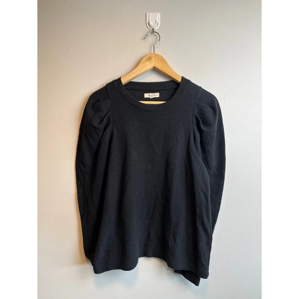 Madewell Puff Sleeve Textured Knit Sweatshirt Crew Neck Size M Long Sleeve Shirt